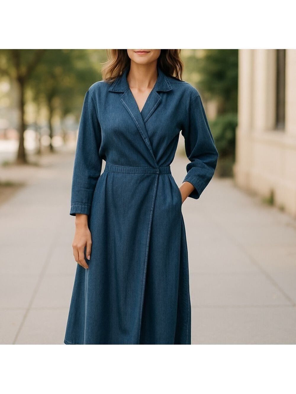 80s CLIFFORD & WILLIS DISTRESSED BLUE DENIM WRAP MAXI DRESS W CIRCLE SKIRT SZ 12
